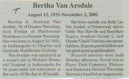 Van Arsdale, Bertha A. – Mooresville Public Library Obituary Finder